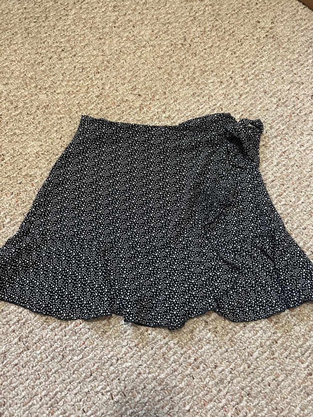 Forever 21 Black Wrap Skirt with White Polka Dot Print